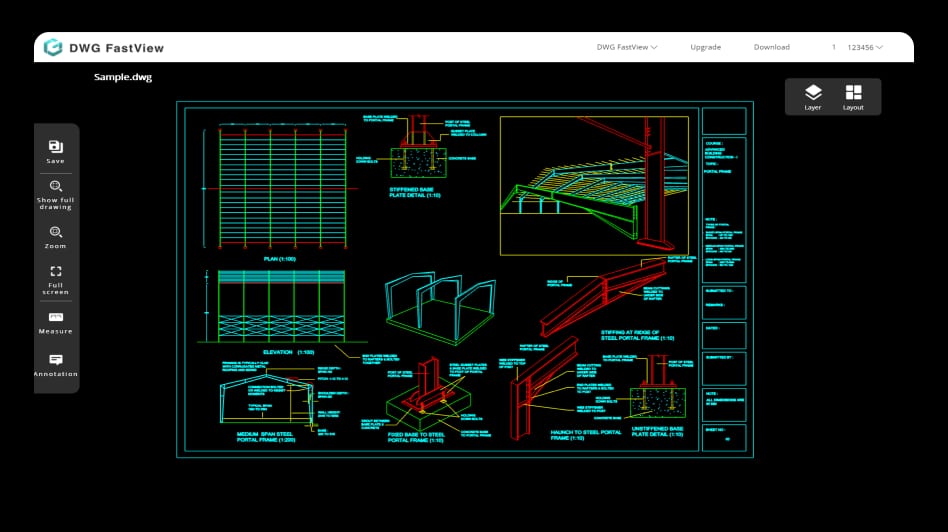 DWG FastView viewer with a structural drawing open